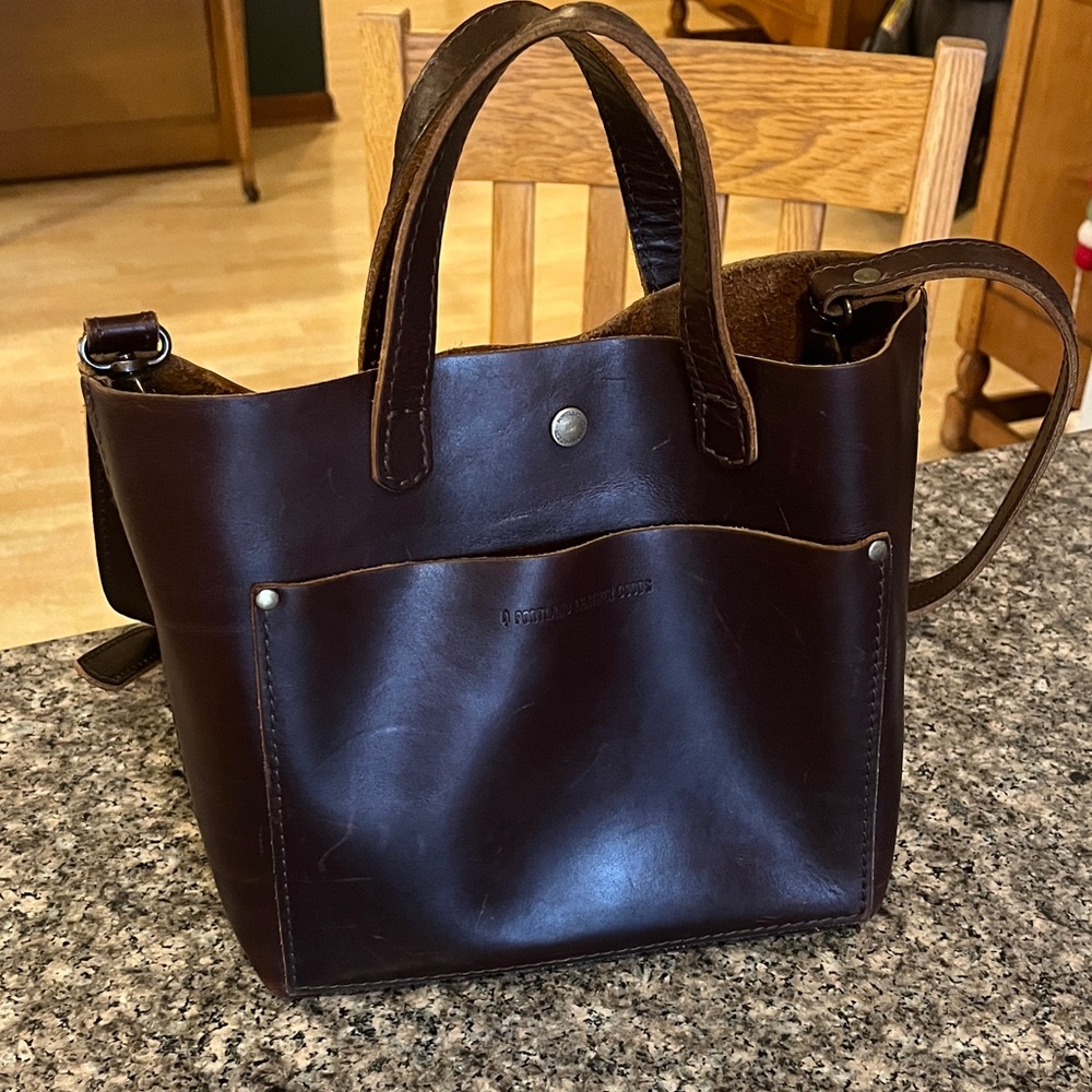 Portland leather mini crossbody and matching Portland leather zippered wallet.